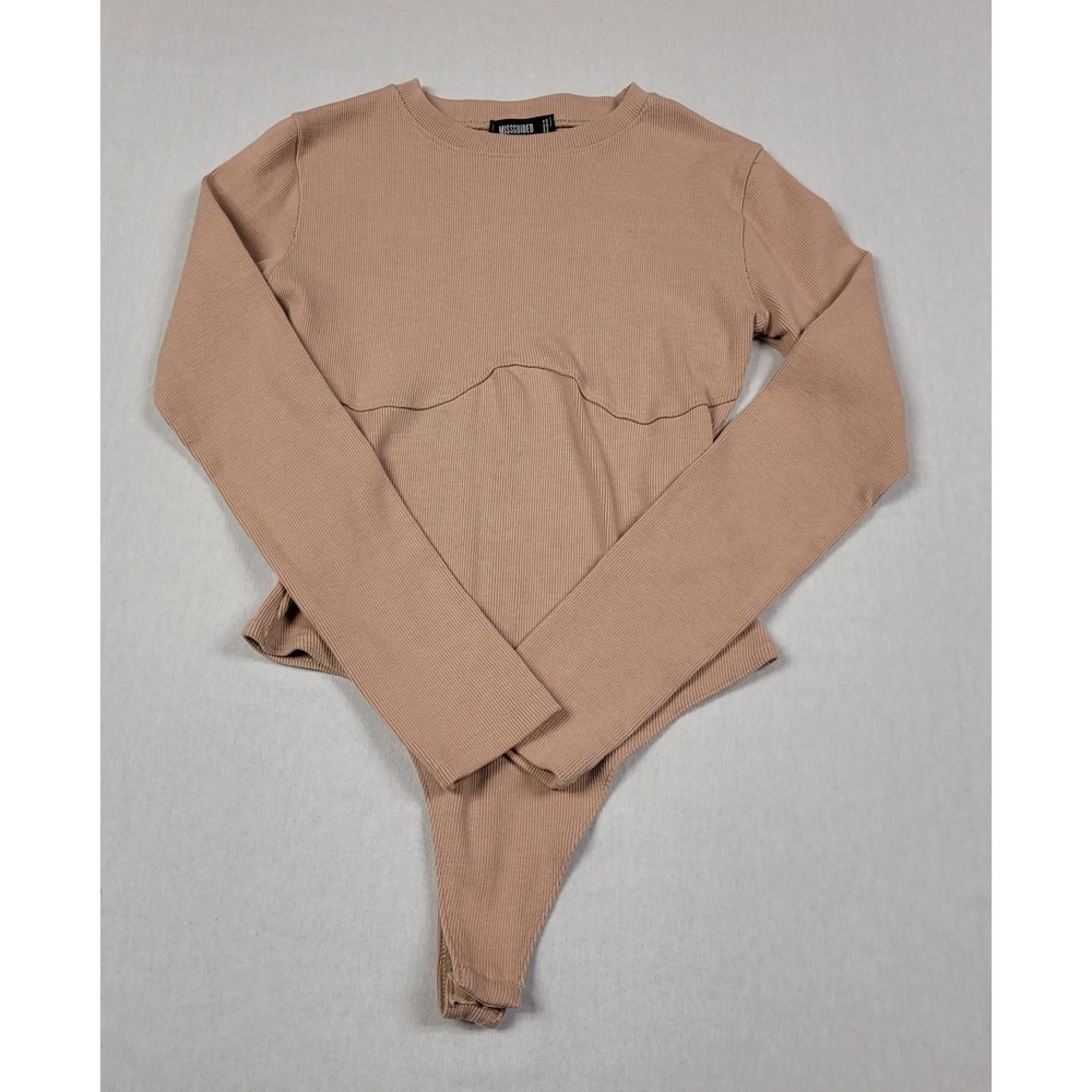 Misguided Tan Beige Long Sleeve Bodysuit Women's Size 4
